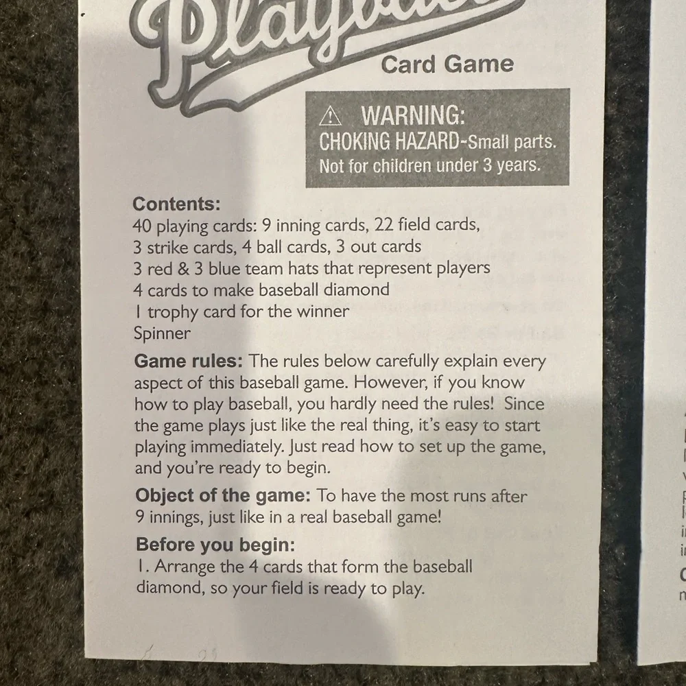Card Game Playball - Plays Like Baseball
